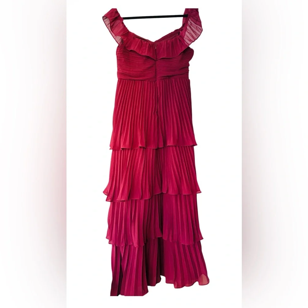 Lulus Tiered Ruffle Midi Dress Burgundy XL Wedding Guest Bridesmaid Formal Party - Picture 7 of 9